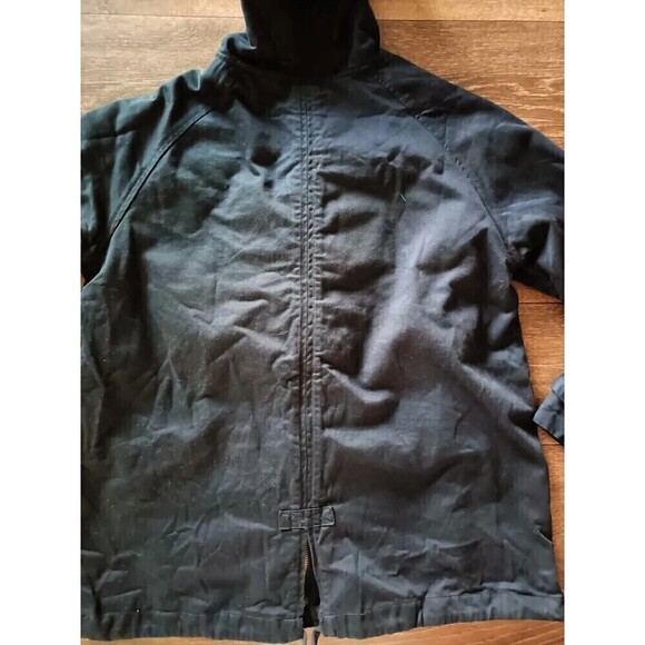 Pull & Bear Coat UK Medium US Size 8 Navy Blue Hooded Parka Zip Button Front - Picture 4 of 12